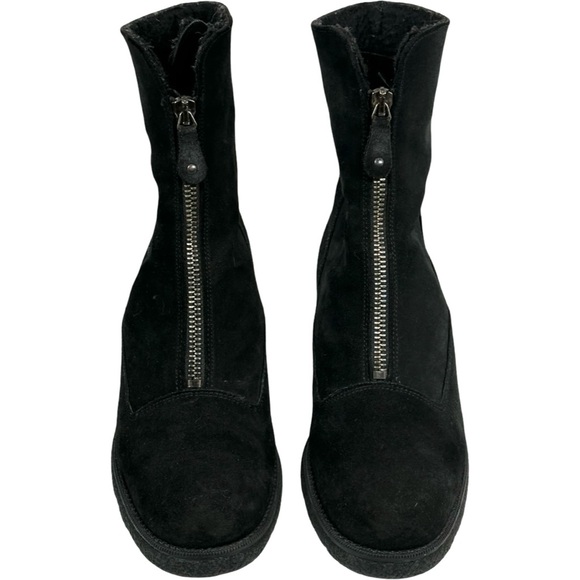 Aquatalia Black Suede Leather Zip Up Block Heel Waterproof Ankle Boots Size 8 - Picture 2 of 7